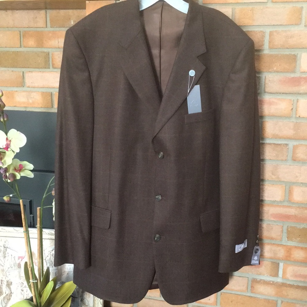 🆕 Stafford Executive Lambs Wool Cashmere Brown Window Sport Coat Blazer 44L